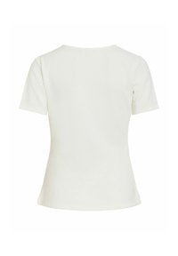 Chemise blanche unie à manches courtes vue de dos avec un col rond et une silhouette légèrement cintrée.