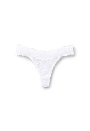 Weißer Spitzen-String mit floralen Mustern, gestaltet mit einem wellenförmigen Bund und minimalem Bedeckungsstil.