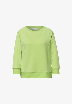 Hellgrünes Sweatshirt mit rundem Ausschnitt, langen Raglanärmeln, gerippten Bündchen und glatter Textur. Einfaches Design ohne Muster.