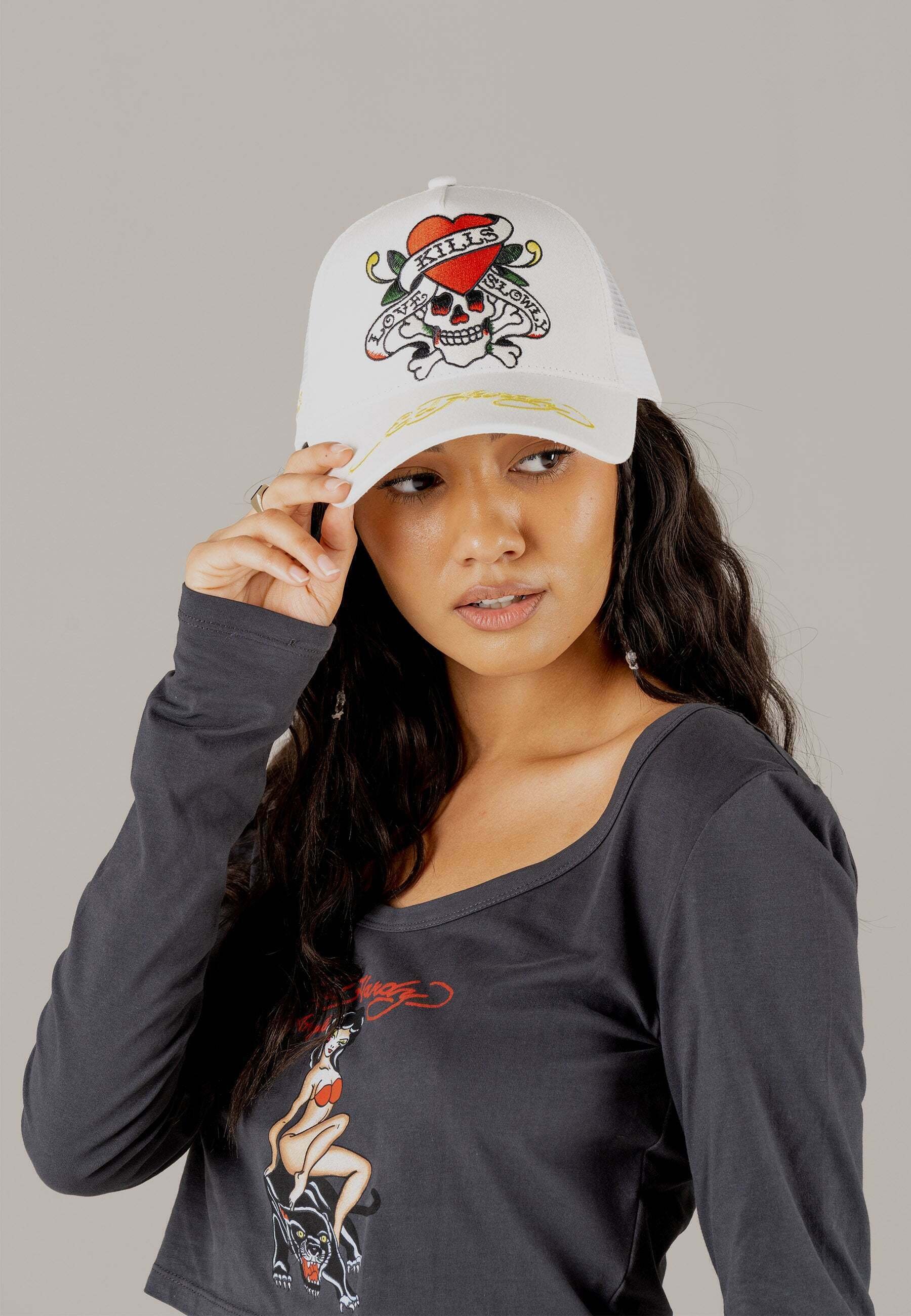 Ed Hardy LOVE-SLOWLY TWILL FRONT - Cap - off white/off-white