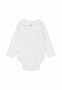Vit långärmad bodysuit i mjuk bomull. Har rund halsringning och tryckknappar vid axeln samt i nederkant för enkel påklädning.