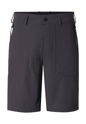 Ciemnoszare męskie spodenki do kolan z zamykanymi na zamek kieszeniami bocznymi, szlufkami na pasek oraz zapięciem na guziki z przodu.