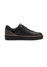 Sneaker nero con tomaia in tessuto testurizzato e pelle liscia, con dettagli in oro, design con lacci e suola in gomma con motivo.