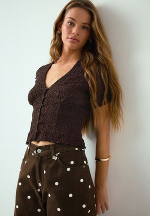 Next, V-NECK SHORT SLEEVE - Blúzka - chocolate brown