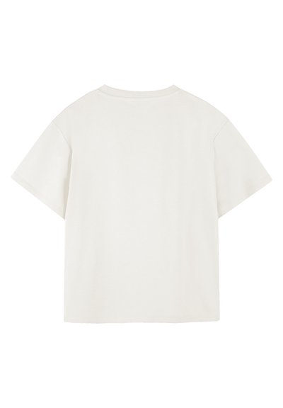 T-shirt en coton blanc à manches courtes, col rond et coupe décontractée. Pas de motifs ni de graphiques visibles au dos.