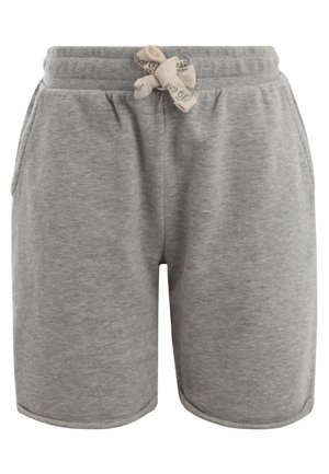 Grau melierte Shorts aus Baumwollmischung mit elastischem Bund, dekorativem Kordelzug und seitlichen Taschen.