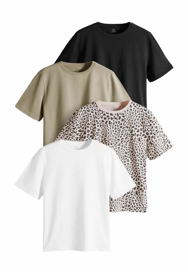 THE SET 4 PACK - Apdrukāts T-krekls - black khaki green cream animal