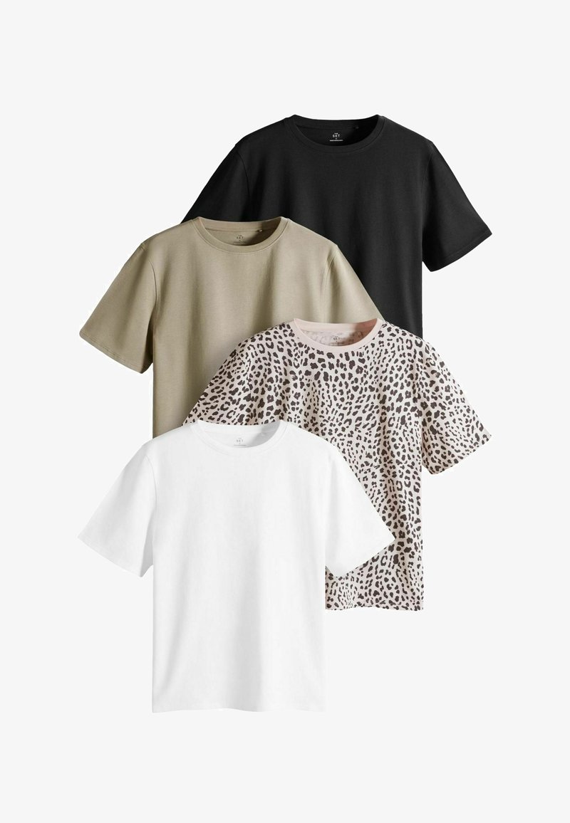 THE SET 4 PACK - T-shirt med print - black khaki green cream animal