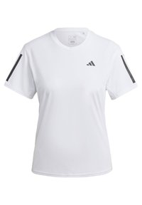 Vit idrottströja av slät, fuktavvisande tyg. Har korta ärmar, rund halsringning och svarta detaljer på axlarna.