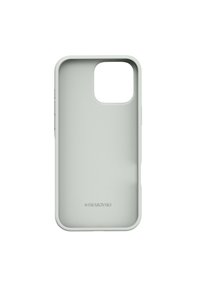 Swarovski telefonfodral, mjukt matt ljusgrått silikon, slankt design, exakta utskärningar för knappar och kamera, jämn yta, minimal branding.