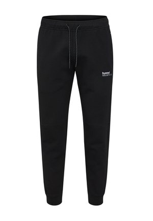 Pantalones deportivos negros hechos de una tela suave. Cuentan con una cinturilla elástica con cordón, bolsillos laterales y un pequeño logo en el muslo.