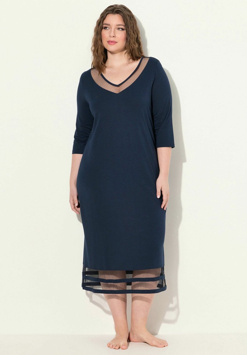 Ulla Popken V-NECK 3/4 SLEEVE WITH TRIM - Camicia da notte - night blue