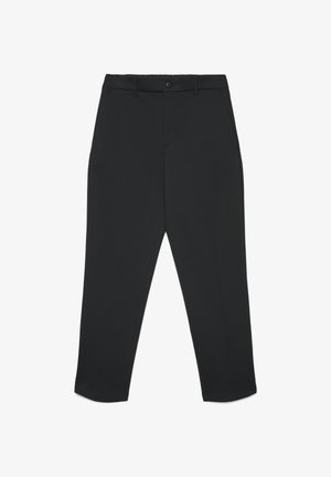 Pantaloni neri su misura realizzati in tessuto elasticizzato. Caratterizzati da una vita standard, tasche anteriori e un taglio a gamba dritta senza motivi.