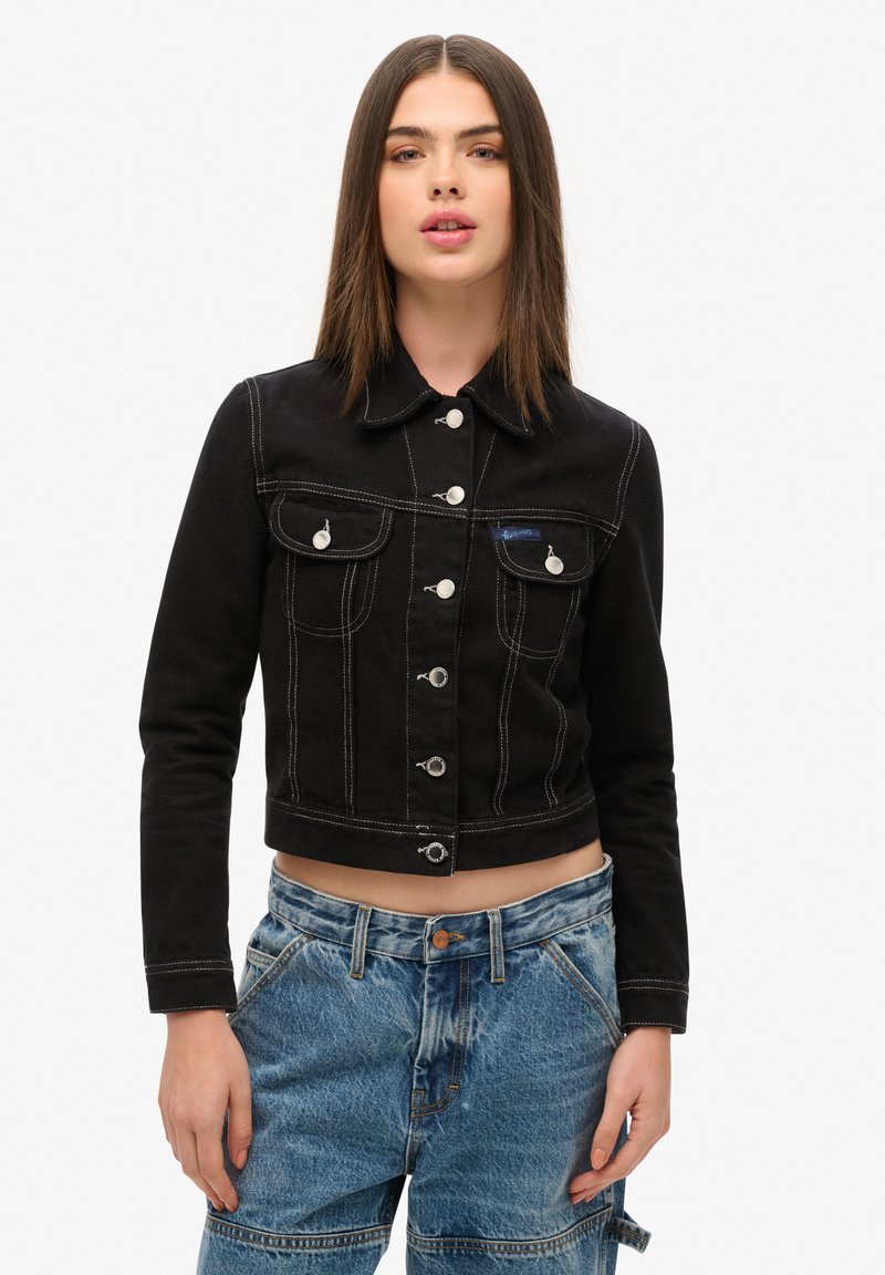 Superdry & Co WORKWEAR CROPPED - Veste en jean - black
