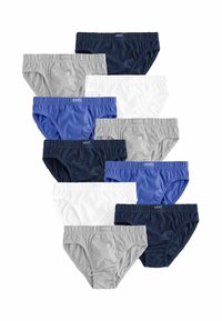 10er-Pack Baumwollslips in Marineblau, Blau, Grau und Weiß. Mit elastischem Bund und einfarbigem Design. Leicht und mit weicher Textur.