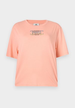 Peach-colored, short-sleeved T-shirt made of soft fabric. Features a graphic print with "O'Neill" logo on the front. Relaxed fit.