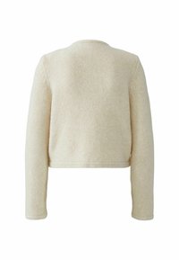 Crème-kleurig, cropped trui met een gestructureerd oppervlak, lange mouwen en een ronde hals. Eenvoudig ontwerp zonder extra accenten.