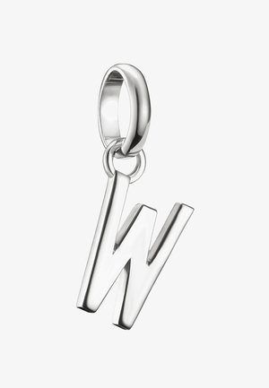 Silberanhänger mit einem kleingeschriebenen "w", das an einer glatten, runden Öse befestigt ist. Das Design ist schlank und poliert und reflektiert das Licht prominent.