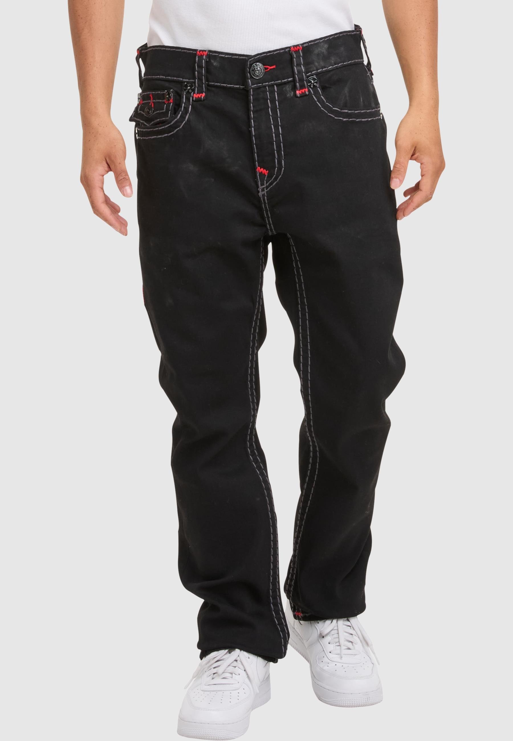 TRUE RELIGION Ricky ブラックデニム 赤ステッチ 34 Stitch True