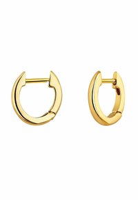 Pendientes de aro de oro con un acabado pulido, que presentan un diseño partido para un aspecto único. Forma redonda con una textura suave.