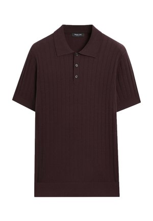 Kurzärmeliges dunkelbraunes gerippt gestricktes Poloshirt mit drei Knöpfen und klassischem Kragen von Massimo Dutti.