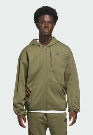 HOODIE - Sweatjakke - olive strata   lucid orange