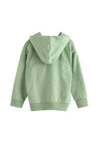 Felpa verde con cappuccio dalla vestibilità comoda, realizzata in morbido cotone, con polsini e orlo a coste. La parte posteriore presenta una trama liscia e un design semplice.