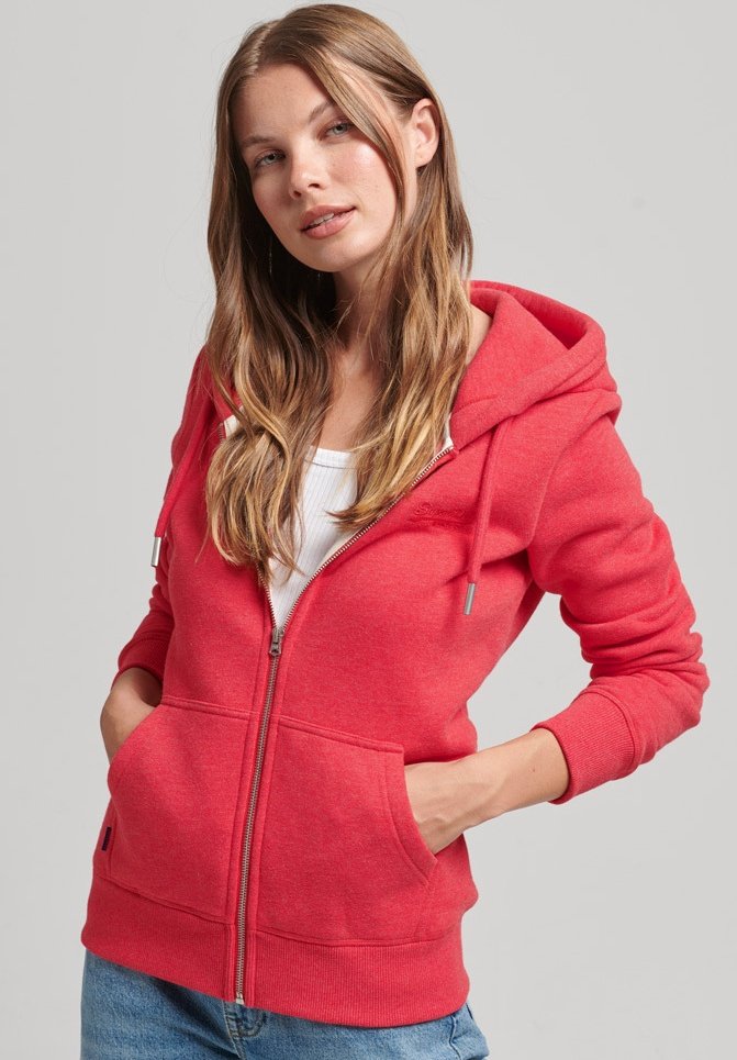 Superdry VINTAGE LOGO - Zip-up sweatshirt - papaya marl/red - Zalando.co.uk