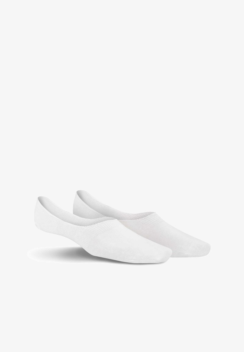 White low-cut socks made of soft, breathable material. Features seamless toe and ribbed cuff for comfort and fit.