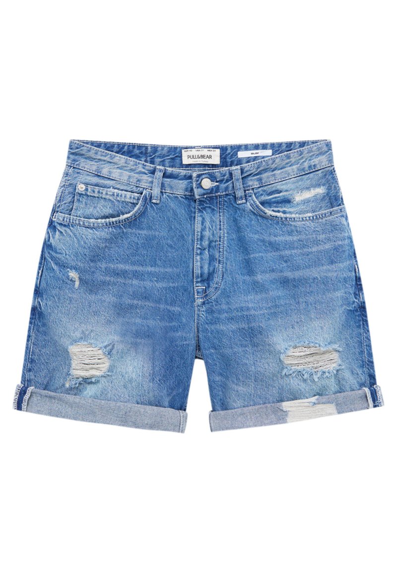 Herren Skinny Fit | PULL&BEAR BERMUDA IM SLIM-FIT MIT ZIERRISSEN Jeans Shorts dark-blue denim - KP18532 Herren Skinny Fit | PULL&BEAR BERMUDA IM SLIM-FIT MIT ZIERRISSEN Jeans Shorts dark-blue denim - KP18532