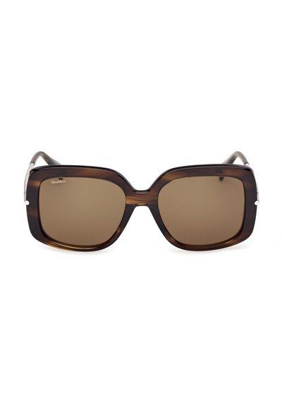 Brown oversized square sunglasses with tortoiseshell frame and tinted lenses, MaxMara branding on the left lens.