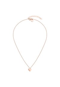 Collana in oro rosa con una delicata catena. Presenta un piccolo pendente a forma di cuore lucidato. Include una catena allungabile con chiusura.