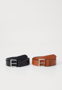 Pier One - LEATHER UNISEX 2 PACK - Riem - black/cognac Miniatuurafbeelding 1