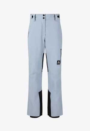 Lysblå vandtætte skibukser med en sort accentstribe, to frontlommer, forstærkede manchetter og justerbare taljebukser.