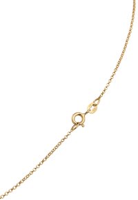 Chaîne de collier en or présentant un design en câble délicat, avec un fermoir à ressort et des détails de poinçon pour garantir la qualité.