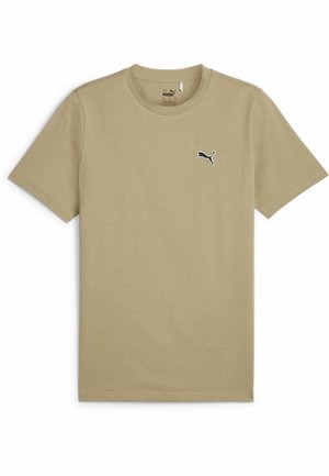 T-shirt verde oliva realizzata in cotone morbido con scollo rotondo e maniche corte; presenta un piccolo logo Puma nero sul petto.