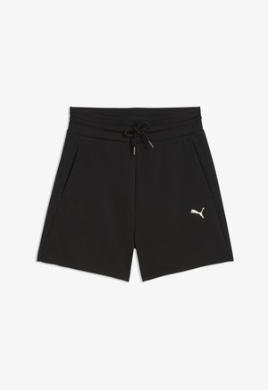 Shorts de sport noirs avec taille à cordon, poches latérales et logo blanc Puma sur la jambe droite.