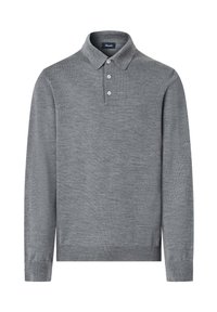 Grijze lange mouwen polo gemaakt van een gladde stof, met een klassieke kraag, drie knoopsluitingen en ribgebreide manchetten en zoom.