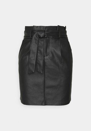 VMEVA PAPERBAG COATED SKIRT - Minihame - black