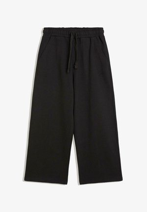 Sorte bredbenet sweatpants med elastisk talje og snor, der har sidelommer og en afslappet pasform.