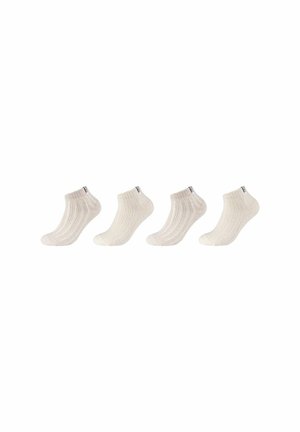 Enkel sokken in lichtbeige, met een geribbelde textuur, lage snit en een klein logo op de hiel. Set van vier paar.