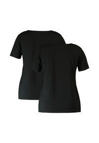 Zwart t-shirt met korte mouwen, gemaakt van zachte katoen, met een ronde hals en een eenvoudig, aansluitend ontwerp. Geen zichtbare patronen of accenten.