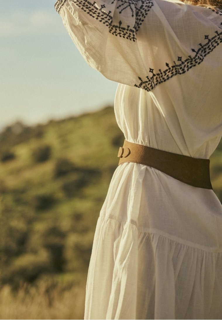 cream dress with brown belt Thin Brown Belt - All Accessories main image 0