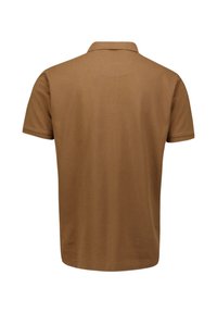 Bruine polo shirt, korte mouwen, klassieke kraag, gladde katoenen stof, naadloos achterdesign en een rechte zoom.