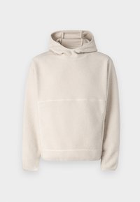 Pullover in pile crema con collo alto, maniche lunghe e dettaglio a cucitura orizzontale sul petto. Texture morbida con design minimale.