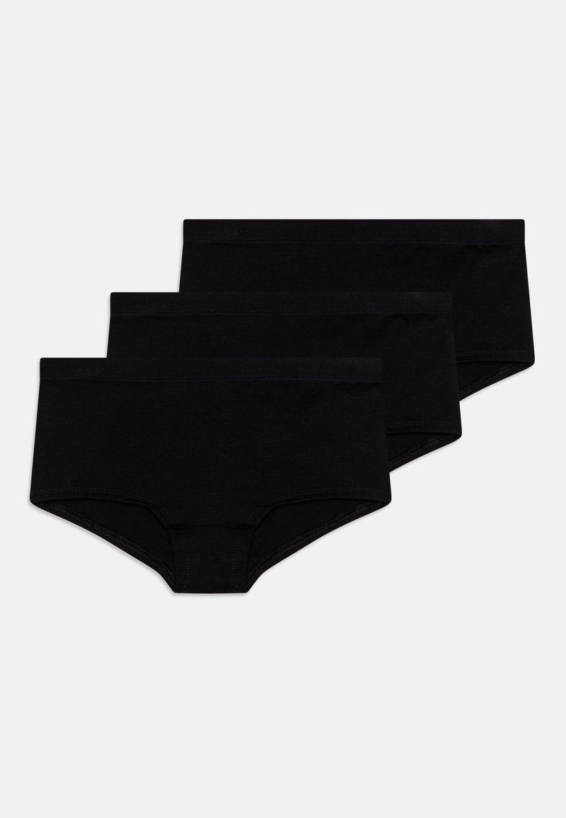 Underwear hipster en coton noir, présentant une texture lisse et une taille élastiquée. Trois paires empilées avec un design et un ajustement cohérents.