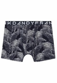 Boxer blu navy con un motivo di foglie tropicali bianche, dotati di una cintura logo a contrasto e un tessuto morbido e elastico.