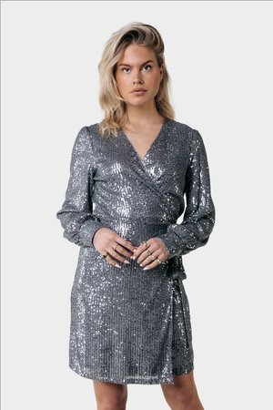 XITA SEQUINS REAL WRAP DRESS - Cocktail dress / Party dress - silver grey