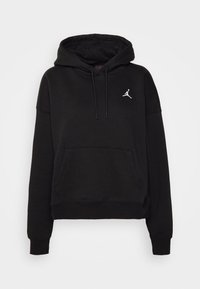 Sudadera con capucha negra hecha de una suave mezcla de algodón, con un bolsillo canguro, capucha con cordones y un logo bordado en blanco en el pecho.