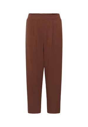 Bruine, casual broek met elastische taille, rechte pijpen en subtiele naaddetails, ontworpen voor comfort en dagelijks gebruik.